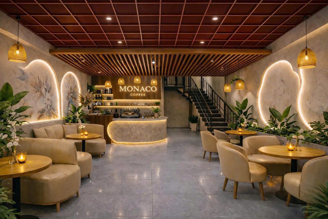 Cà phê — Monaco Coffee, phòng khách hoàn thiện
